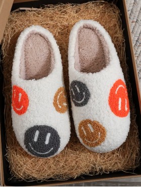 Soft Plush Smiley Face Fuzzy Non-Slip Slippers (4 Pairs)