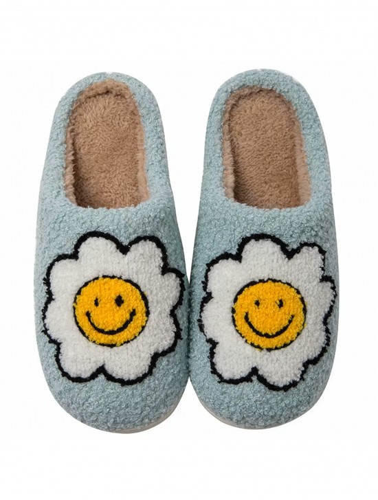 Soft Plush Flower Fuzzy Non-Slip Slippers (4 Pairs)