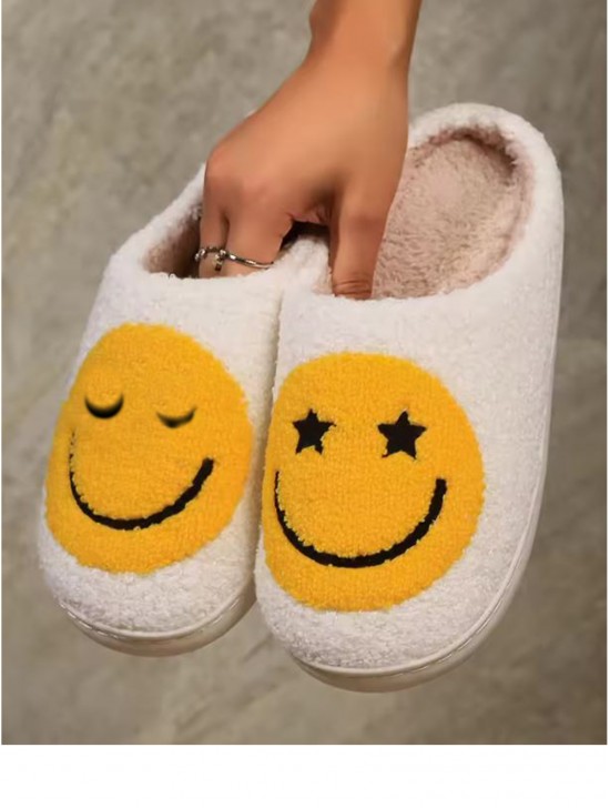 Soft Plush Smiley Face Fuzzy Non-Slip Slippers (4 Pairs)