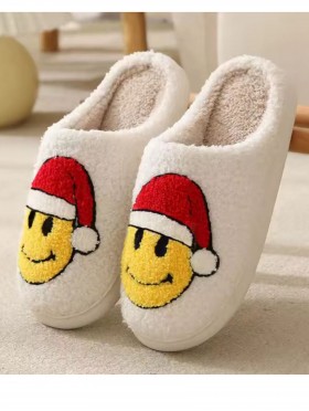 Soft Plush Smiley Face Fuzzy Non-Slip Slippers (4 Pairs)