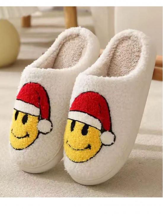 Soft Plush Smiley Face Fuzzy Non-Slip Slippers (4 Pairs)