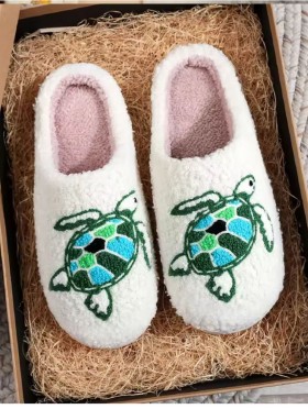 Soft Plush Turtle Fuzzy Non-Slip Slippers (4 Pairs)