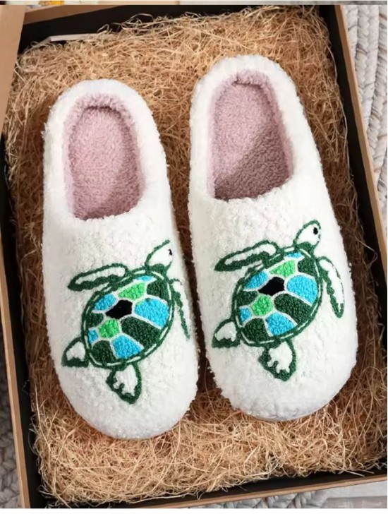 Soft Plush Turtle Fuzzy Non-Slip Slippers (4 Pairs)