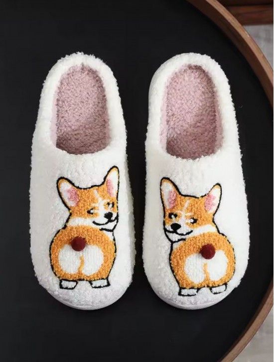 Soft Plush Dog Fuzzy Non-Slip Slippers (4 Pairs)