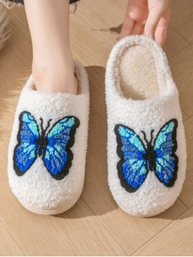 Soft Plush Butterfly Fuzzy Non-Slip Slippers (4 Pairs)