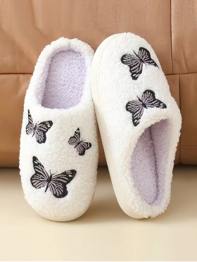 Soft Plush Butterfly Fuzzy Non-Slip Slippers (4 Pairs)