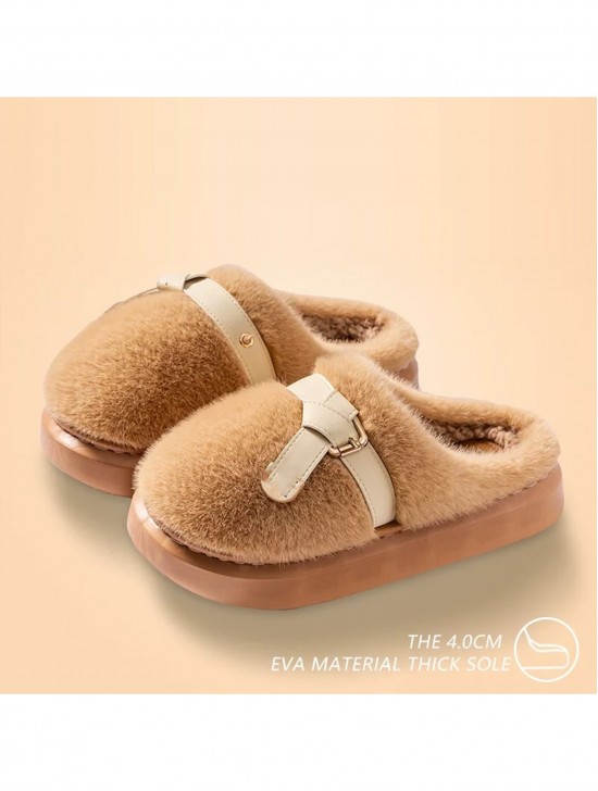 Soft Plush Fuzzy Indoor Slippers W/ Belt (3 Pairs)