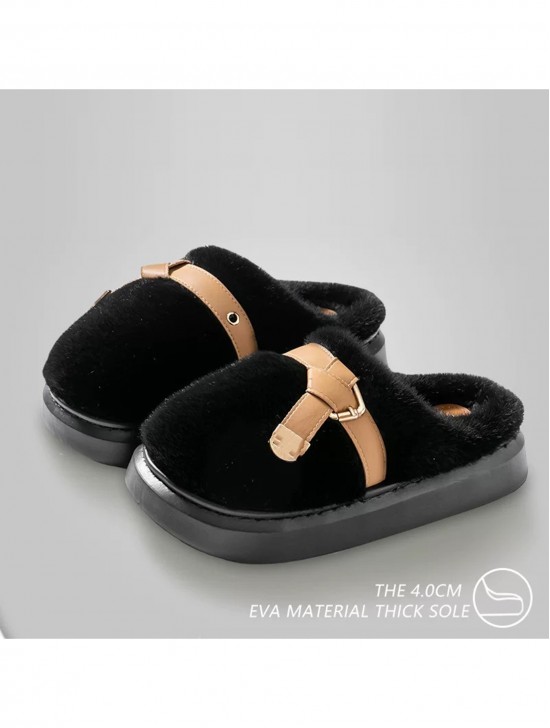 Soft Plush Fuzzy Indoor Slippers W/ Belt (3 Pairs)