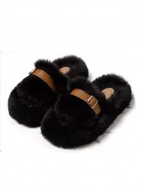 Soft Plush Fuzzy Indoor Slippers W/ Belt