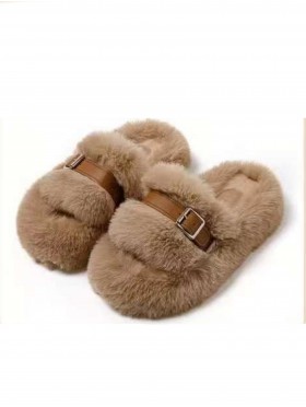 Soft Plush Fuzzy Indoor Slippers W/ Belt