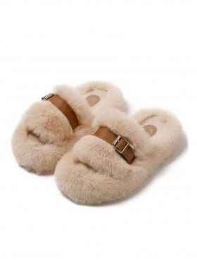 Soft Plush Fuzzy Indoor Slippers W/ Belt