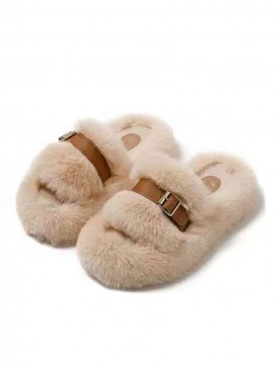 Soft Plush Fuzzy Indoor Slippers W/ Belt