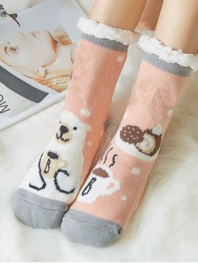 Polar Bear Print Indoor  Anti-Slippery Slipper Socks (With Heel)