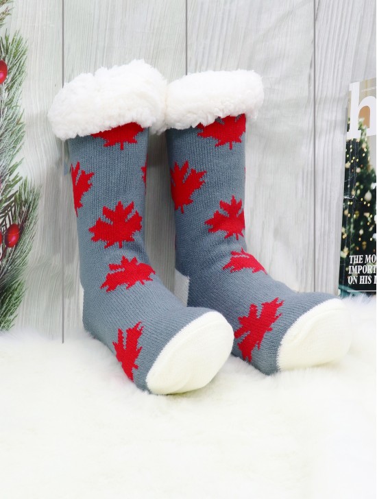 Indoor Anti-Skid Slipper Socks W/ Maple Leaf Pattern