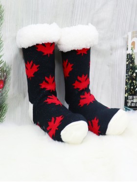 Indoor Anti-Slippery  Slipper Socks W/ Maple Leaf Pattern