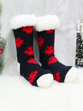 Indoor Anti-Skid Slipper Socks W/ Maple Leaf Pattern