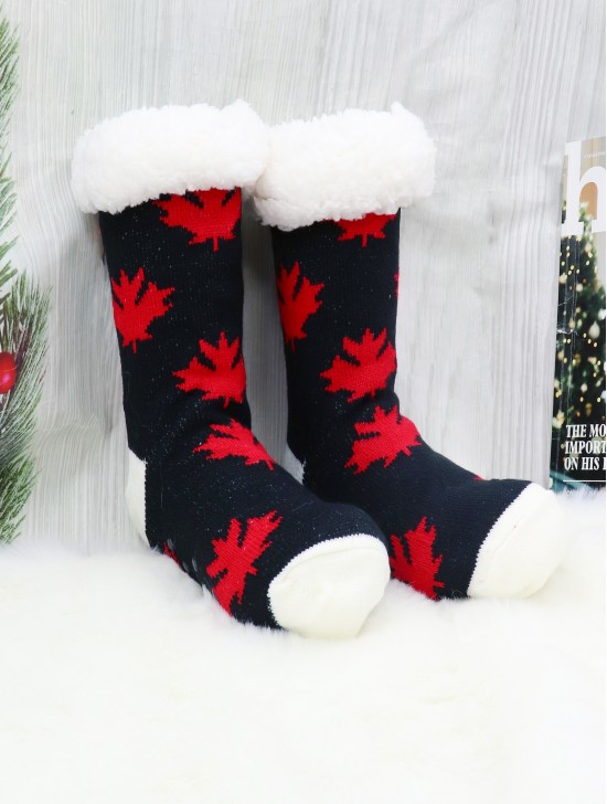 Indoor Anti-Skid Slipper Socks W/ Maple Leaf Pattern