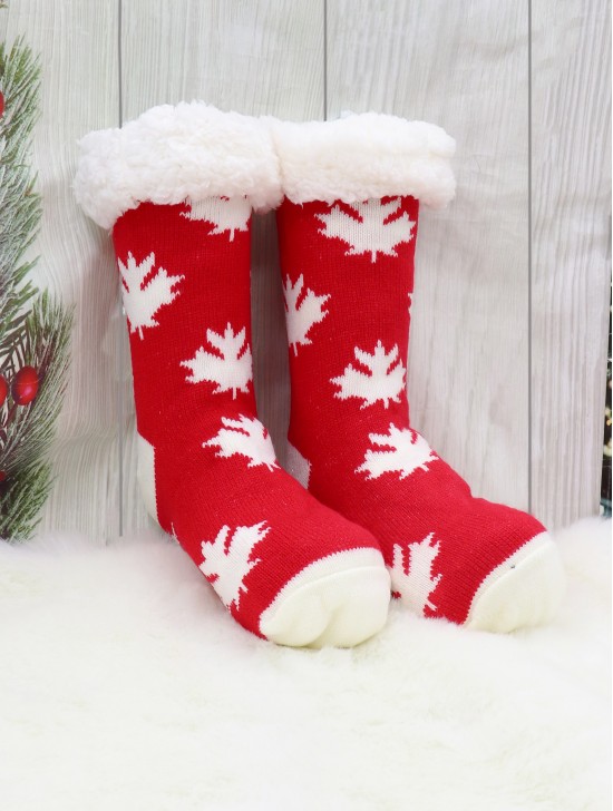 Indoor Anti-Skid Slipper Socks W/ Maple Leaf Pattern