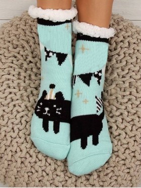 Indoor  Anti-Slippery Slipper Socks W/ Party Cat Design