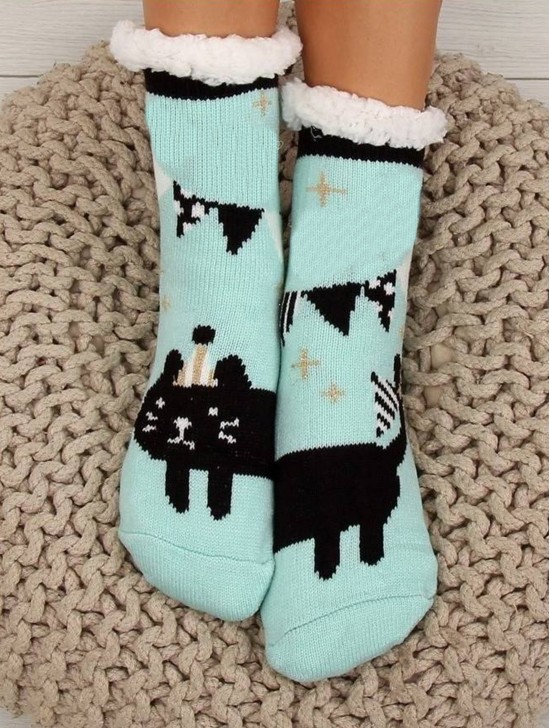 Indoor  Anti-Slippery Slipper Socks W/ Party Cat Design
