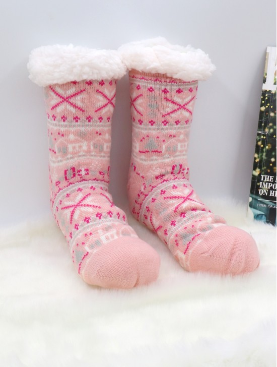 Holiday Winter Print Indoor  Anti-Slippery  Slipper Socks (With Heel)