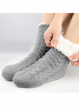 Cable Knitted Indoor Anti-Skid Slipper Socks