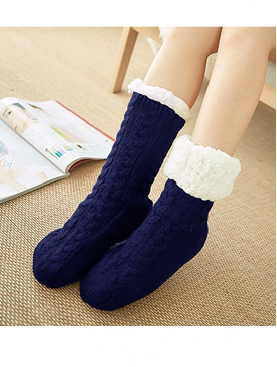 Cable Knitted Indoor Anti-Skid Slipper Socks