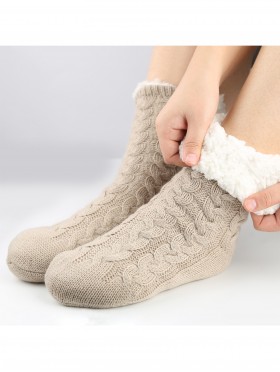 Cable Knitted Indoor Anti-Skid Slipper Socks