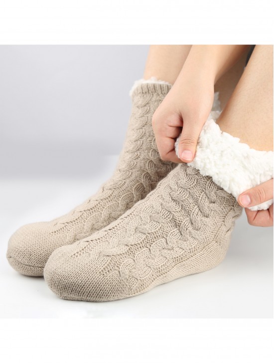 Cable Knitted Indoor Anti-Skid Slipper Socks