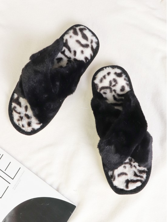 Open Toe Leopard Soft Plush Fuzzy Indoor Slippers (4 Pairs)