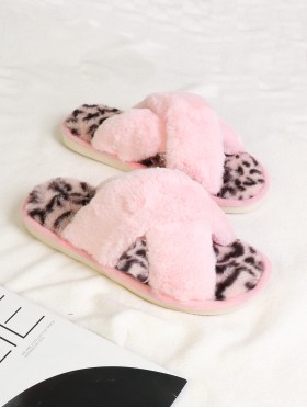 Open Toe Leopard Soft Plush Fuzzy Indoor Slippers  (4 Pairs)