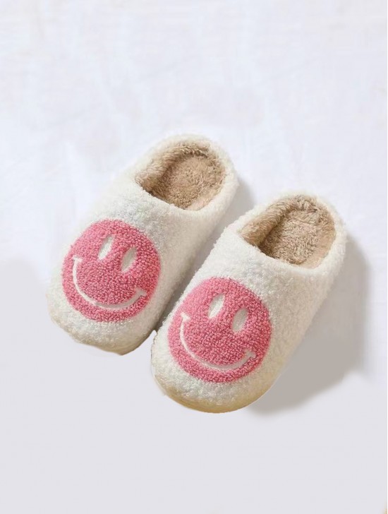 Kids Soft Plush Smiley Face Fuzzy Indoor Slippers (4 Pairs)