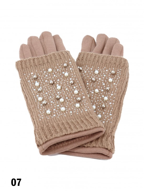 Double Layer Touch Screen Glove W/ Pearl Rhinestone