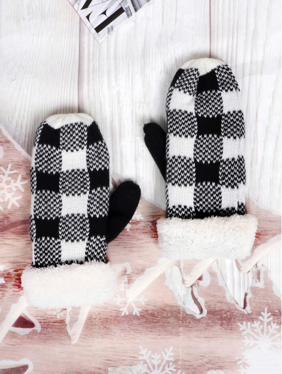 Double Layered Black and White Checker Mittens