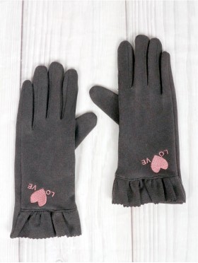 Heart Love Touch Screen Glove w/ Pleated Trims