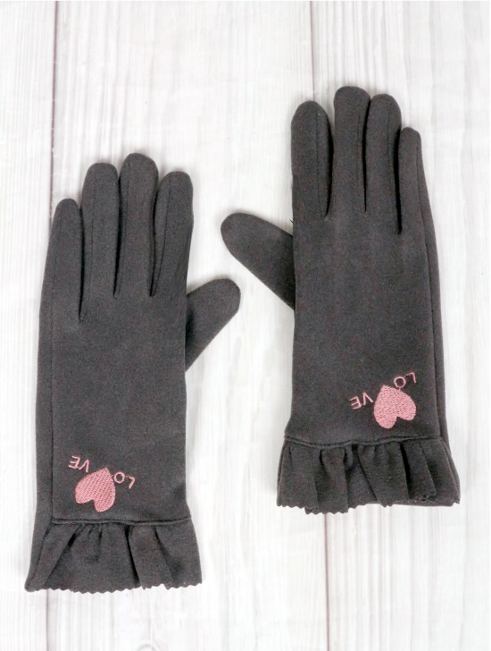 Heart Love Touch Screen Glove w/ Pleated Trims