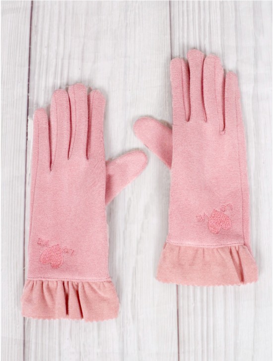 Heart Love Touch Screen Glove w/ Pleated Trims