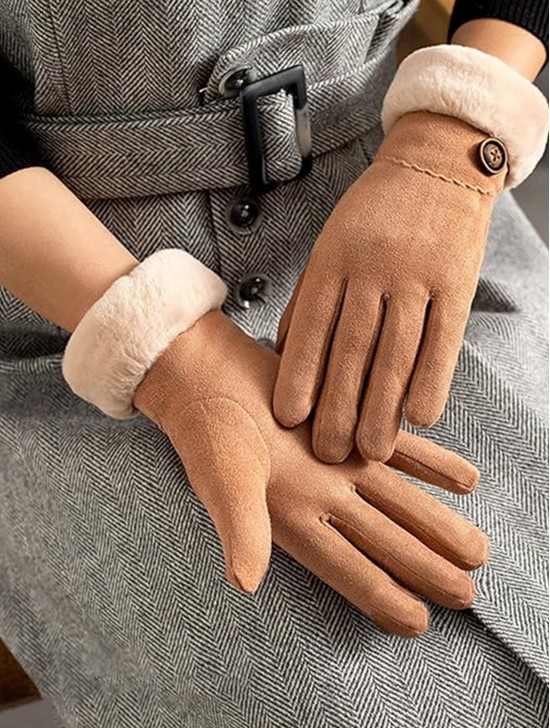 Suede Touch Screen Gloves W/ Stitched Button 