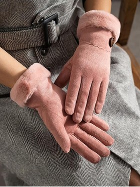 Suede Touch Screen Gloves W/ Stitched Button 