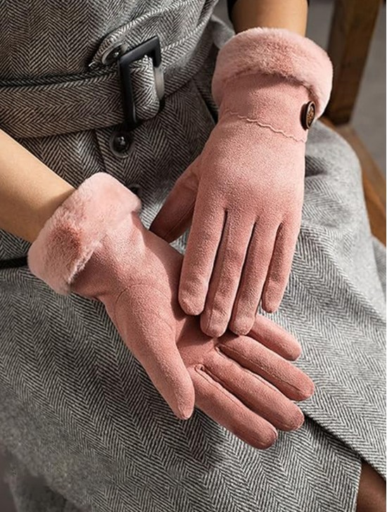 Suede Touch Screen Gloves W/ Stitched Button 