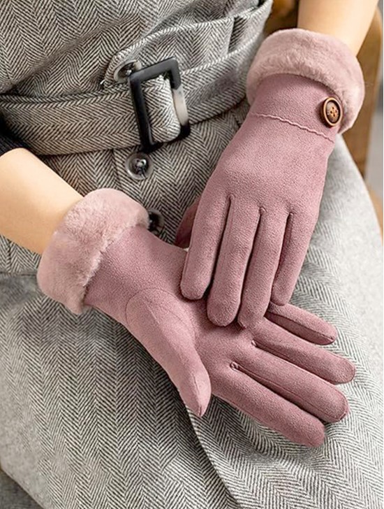 Suede Touch Screen Gloves W/ Stitched Button 