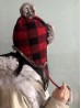 Red and black plaid pattern Fur Hat W/ Pompoms (Plush inside)