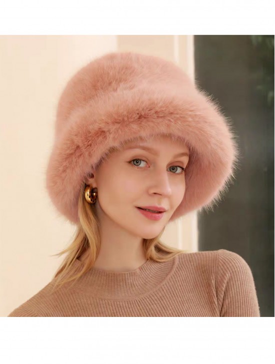 Solid Colour Fuzzy Hat with Brim