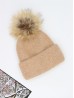 Cashmere Feeling Knitted Hat W/ Fur Pom Pom