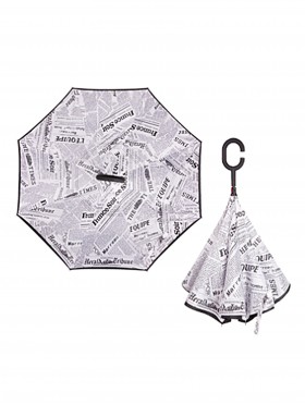 Newspaper Print Double Layer Inverted Umbrellas W/ C-Shaped Handle
