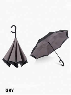 Solid Print Double Layer Inverted Umbrellas W/ C-Shaped Handle