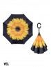 Yellow Flower Print Double Layer Inverted Umbrellas W/ C-Shaped Handle