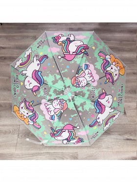 Kids Clear Green Unicorn Patterned Umbrella