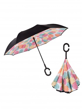 Maple Leaf Print Double Layer Inverted Umbrellas W/ C-Shaped Handle