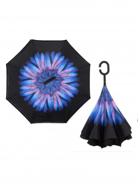 Flower Print Double Layer Inverted Umbrellas W/ C-Shaped Handle